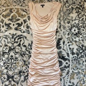 Rose gold ruched mini dress